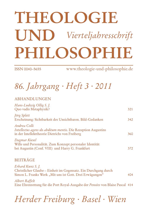 Titelseite Theologie und Philosophie. Vierteljahresschrift 86 (2011) Heft 3