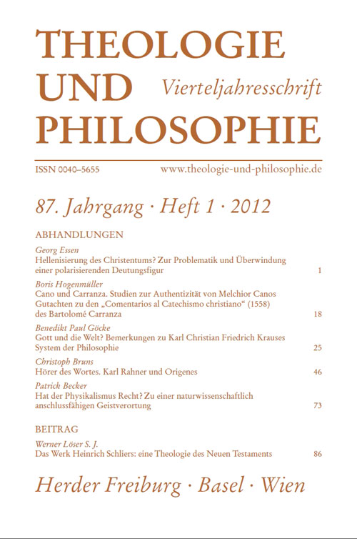 Theologie und Philosophie. Vierteljahresschrift 87 (2012) Heft 1