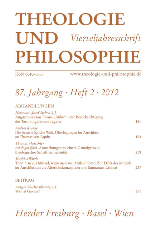 Titelseite Theologie und Philosophie. Vierteljahresschrift 87 (2012) Heft 2