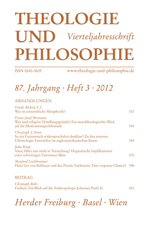 Titelseite Theologie und Philosophie. Vierteljahresschrift 87 (2012) Heft 3