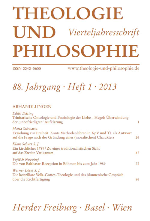 Titelseite Theologie und Philosophie. Vierteljahresschrift 88 (2013) Heft 1