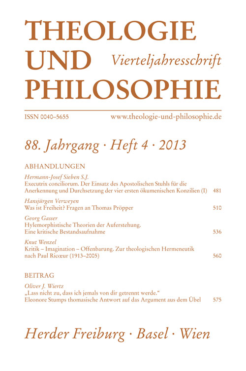 Titelseite Theologie und Philosophie. Vierteljahresschrift 88 (2013) Heft 4