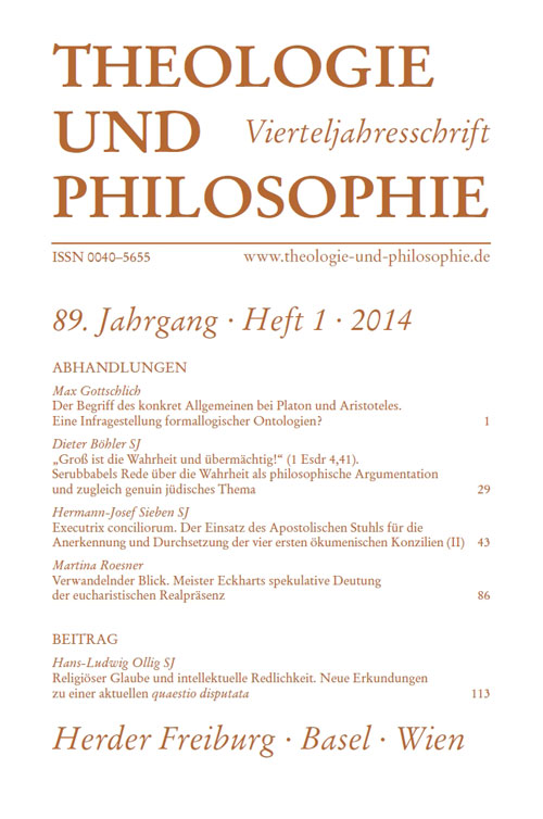 Titelseite Theologie und Philosophie. Vierteljahresschrift 89 (2014) Heft 1