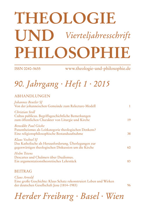 Titelseite Theologie und Philosophie. Vierteljahresschrift 90 (2015) Heft 1