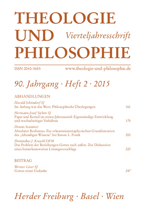Titelseite Theologie und Philosophie. Vierteljahresschrift 90 (2015) Heft 2