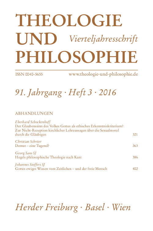 Theologie und Philosophie. Vierteljahresschrift 91 (2016) Heft 3