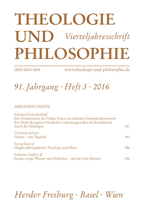 Titelseite Theologie und Philosophie. Vierteljahresschrift 91 (2016) Heft 3