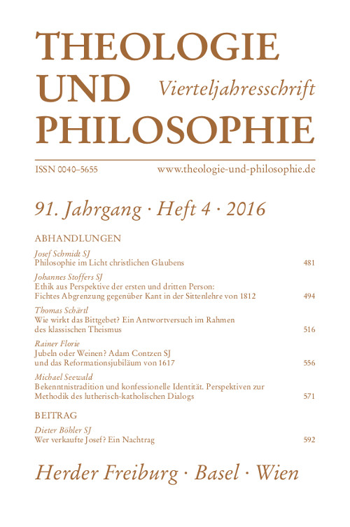 Titelseite Theologie und Philosophie. Vierteljahresschrift 91 (2016) Heft 4