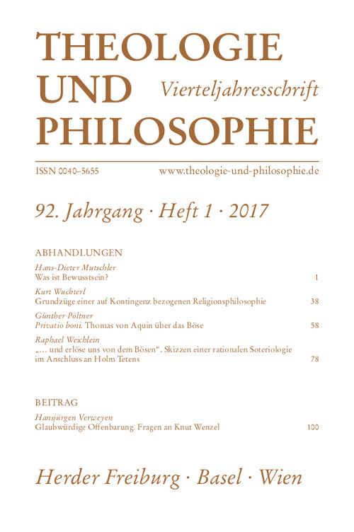 Titelseite Theologie und Philosophie. Vierteljahresschrift 92 (2017) Heft 1
