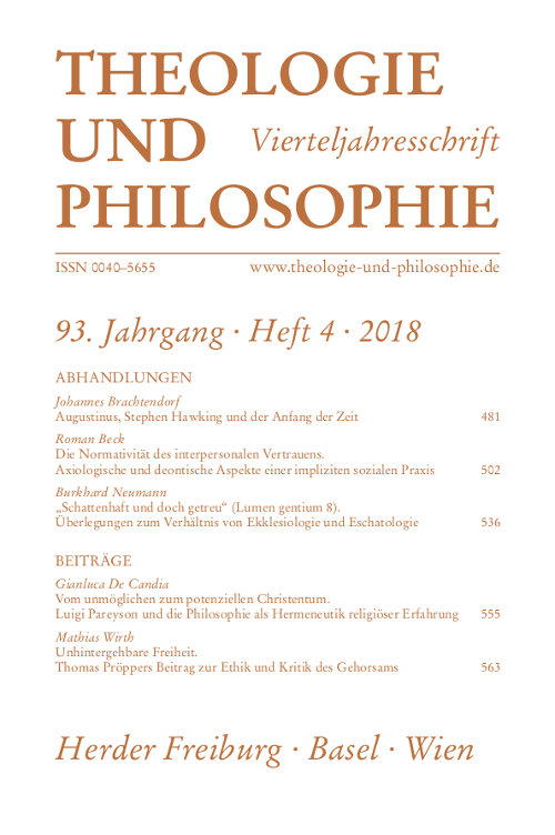 Theologie und Philosophie. Vierteljahresschrift 93 (2018) Heft 4