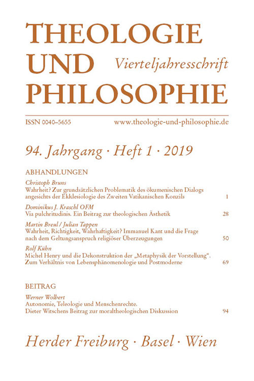Theologie und Philosophie. Vierteljahresschrift 94 (2019) Heft 1