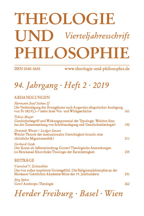 Theologie und Philosophie. Vierteljahresschrift 94 (2019) Heft 2