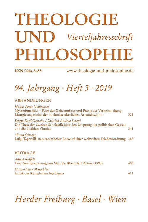 Theologie und Philosophie. Vierteljahresschrift 94 (2019) Heft 3