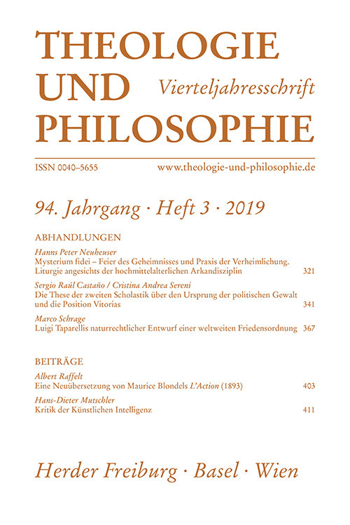 Titelseite Theologie und Philosophie. Vierteljahresschrift 94 (2019) Heft 3