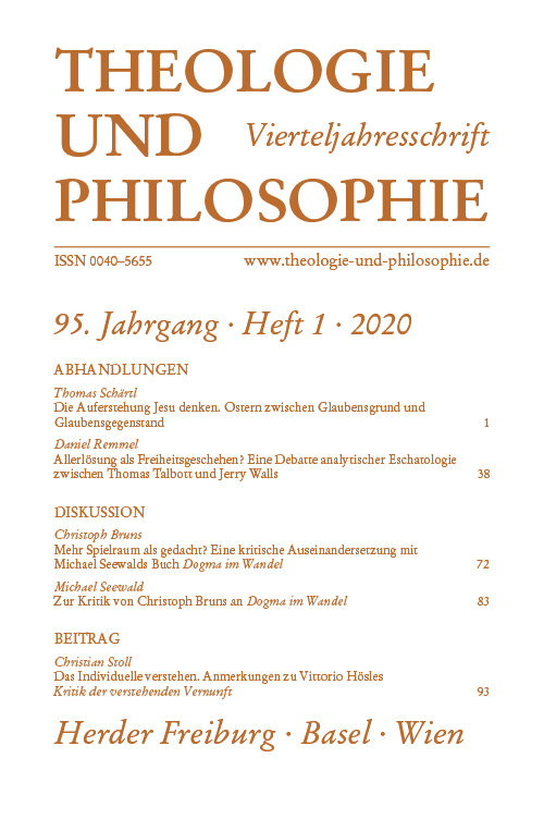 Theologie und Philosophie. Vierteljahresschrift 95 (2020) Heft 1