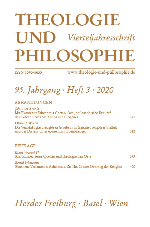 Titelseite Theologie und Philosophie. Vierteljahresschrift 95 (2020) Heft 3
