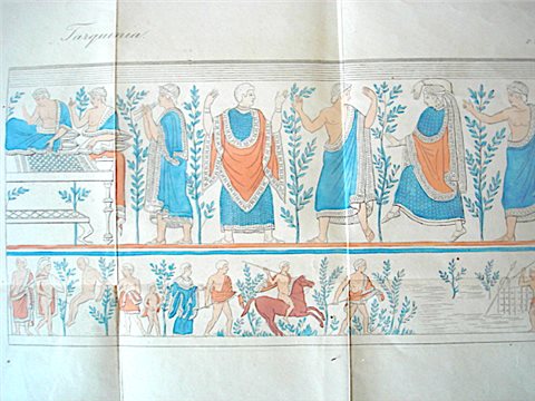 Detail aus der Ausklapptafel mit Wandmalerei aus der Tomba della Querciola in Tarquinia.