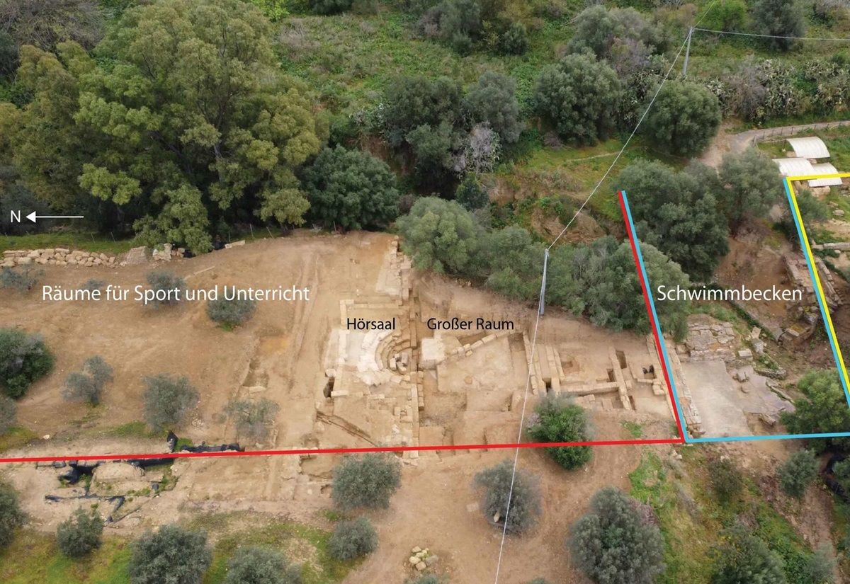Drohnenfoto des bei Ausgrabungen entdeckten Gymnasiums in Agrigent.