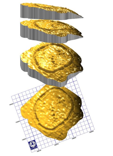 Gétye-Gyomgyáló-lejtős: Magnetogramm einer einfachen Kreisgrabenanlage, dargestellt als Graben im Geländemodell.