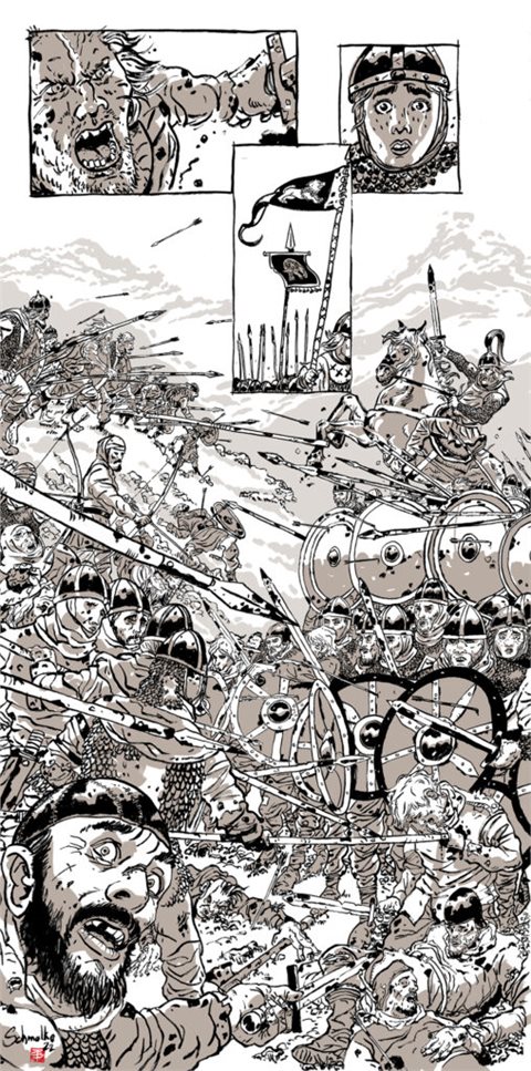 Eingefärbtes Bild: Schlachtenszene