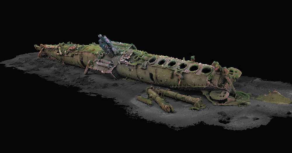 3D-Modell des 1919 vor Helgoland gesunkenen U-Boots UC 71