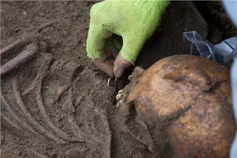 Ausgrabung der Bestattung Trumpington im Jahr 2012 