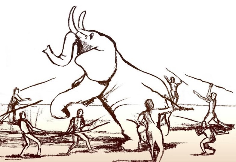 Illustration der Elefantenjagd mit Speeren