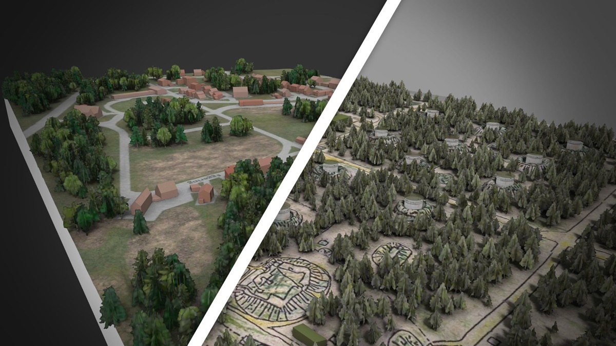 Auch ein Heerestanklager aus dem Zweiten Weltkrieg, hier in der Ansicht früher und heute, ist Teil der 3D-Online-Tour der LWL-Archäologie für Westfalen.