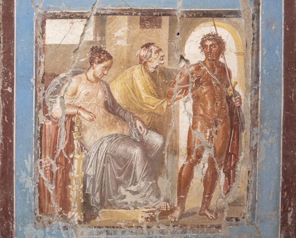 Wandmalerei aus der Casa di Fedra mit der Darstellung der mythischen Erzählung von Hippolytus und Phaedra