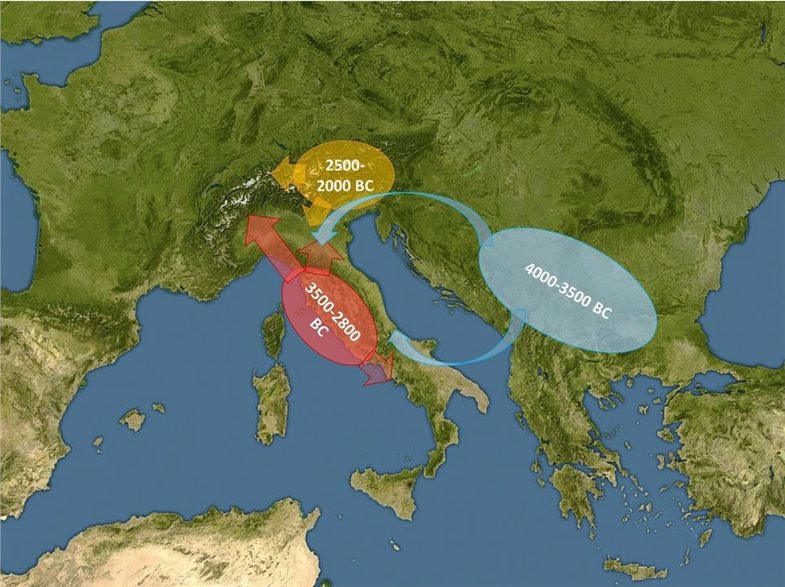 Verbreitung von Kupfer im prähistorischen Italien