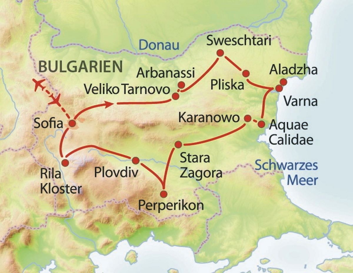 Karte Reiseverlauf Leserreise Bulgarien