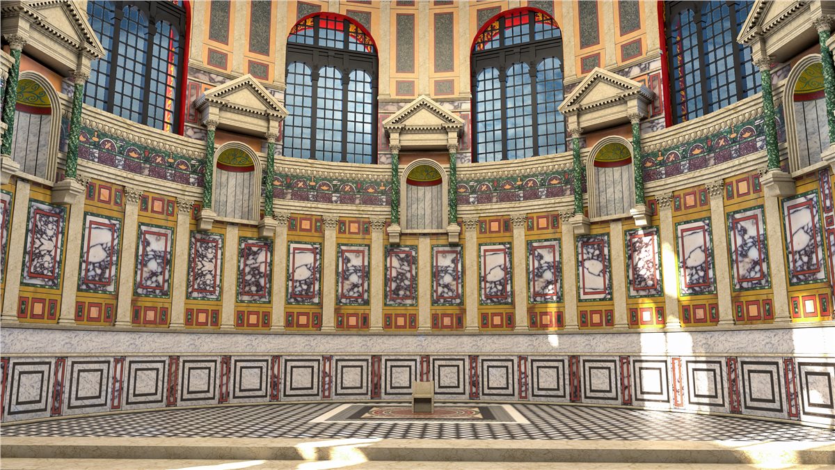 Rekonstruktion der Innenansicht der Konstantinbasilika im Videoclip zur Ausstellung „Spot an! Szenen einer römischen Stadt“ (2019/20) 