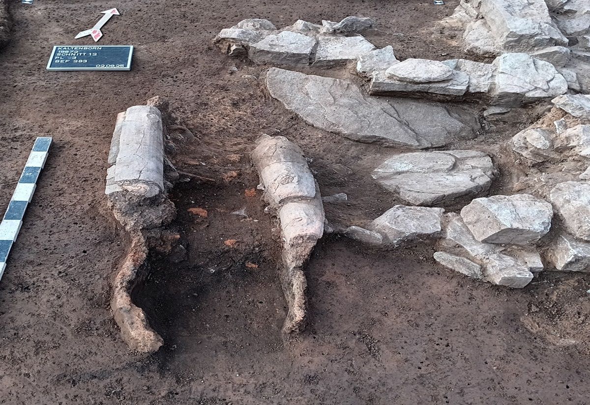 Archäologische Ausgrabungen mit steinernen Strukturen