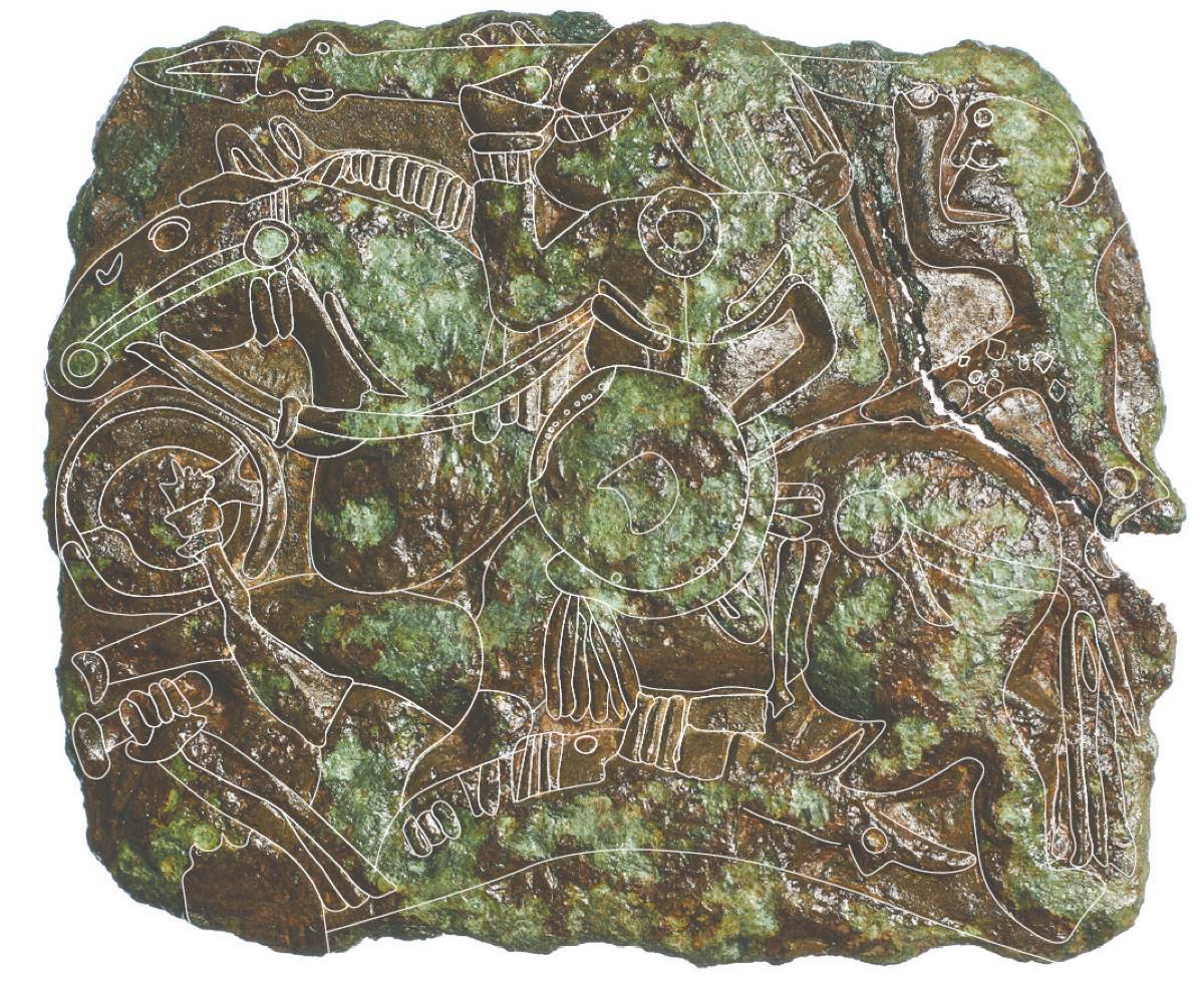 Motiv eines reitenden Kriegers auf  der Patrize, gefunden auf Tåsinge im südfünischen Inselmeer in Dänemark