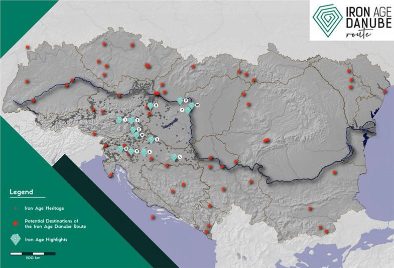 Karte mit Regionen entlang der Iron Age Danube Route.