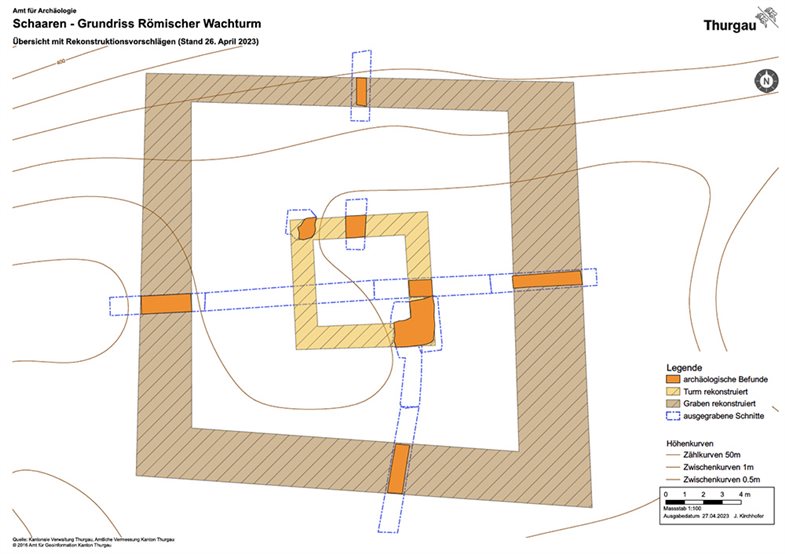 Planimetrie der neu entdeckten Anlage, einem römischen Wachturm. 